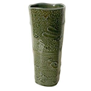 Ceramic Pottery Vase Olive Celadon signed Dennis Meiners